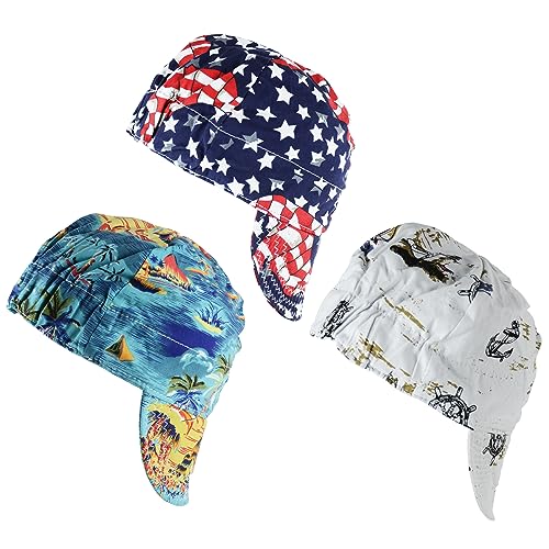 TRQWH Welding Cap 100% Cotton Welding Caps for Men 3 Pcs Mesh Inside Sweat Absorption Flame Resistant Protective Welders Cap with Elastic Welding Helmet by TRQWH - Used condition - US$18.99