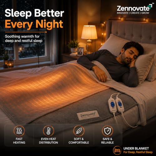 Image of Superior ISO Certified & ZED Certified Electric Under Blanket | Double Bed Size(150cmx150cm) | Shock Proof | Bed Warmer with Multiple Heat Controls (Body, Foot, High, Low) |10 Year Warranty