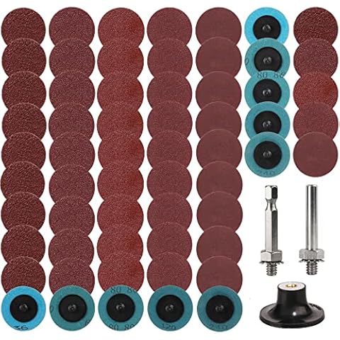 BRESUCNY 60 Stück 2 Zoll (36/60/80/120/240) Roloc Schleifscheiben Set, Schnellwechselscheiben mit 1/4 Zoll Scheiben Pad Halter für Gesenkschleifer Flachschleifen Polieren Grat Finish Entrosten Cover