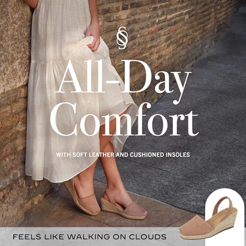 Image of Espadrilles Wedges for Women, Dressy Soft Leather Peep Toe Womens Espadrille Sandals, Comfortable Casual Summer Slip On