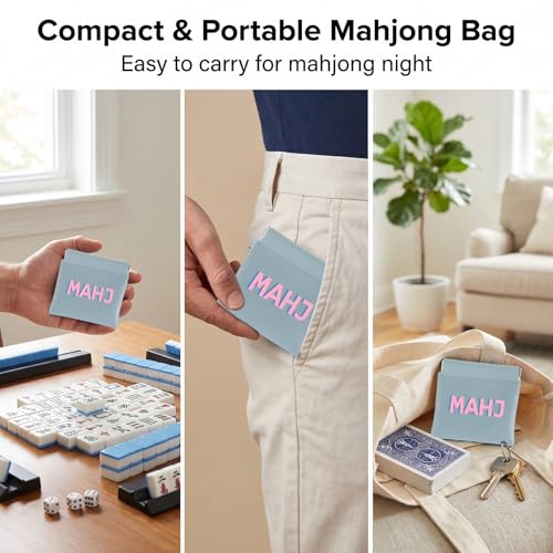 Bolsa para dados Mahjong, 3.9x4.1 pulg, cuero PU azul claro miniatura 6