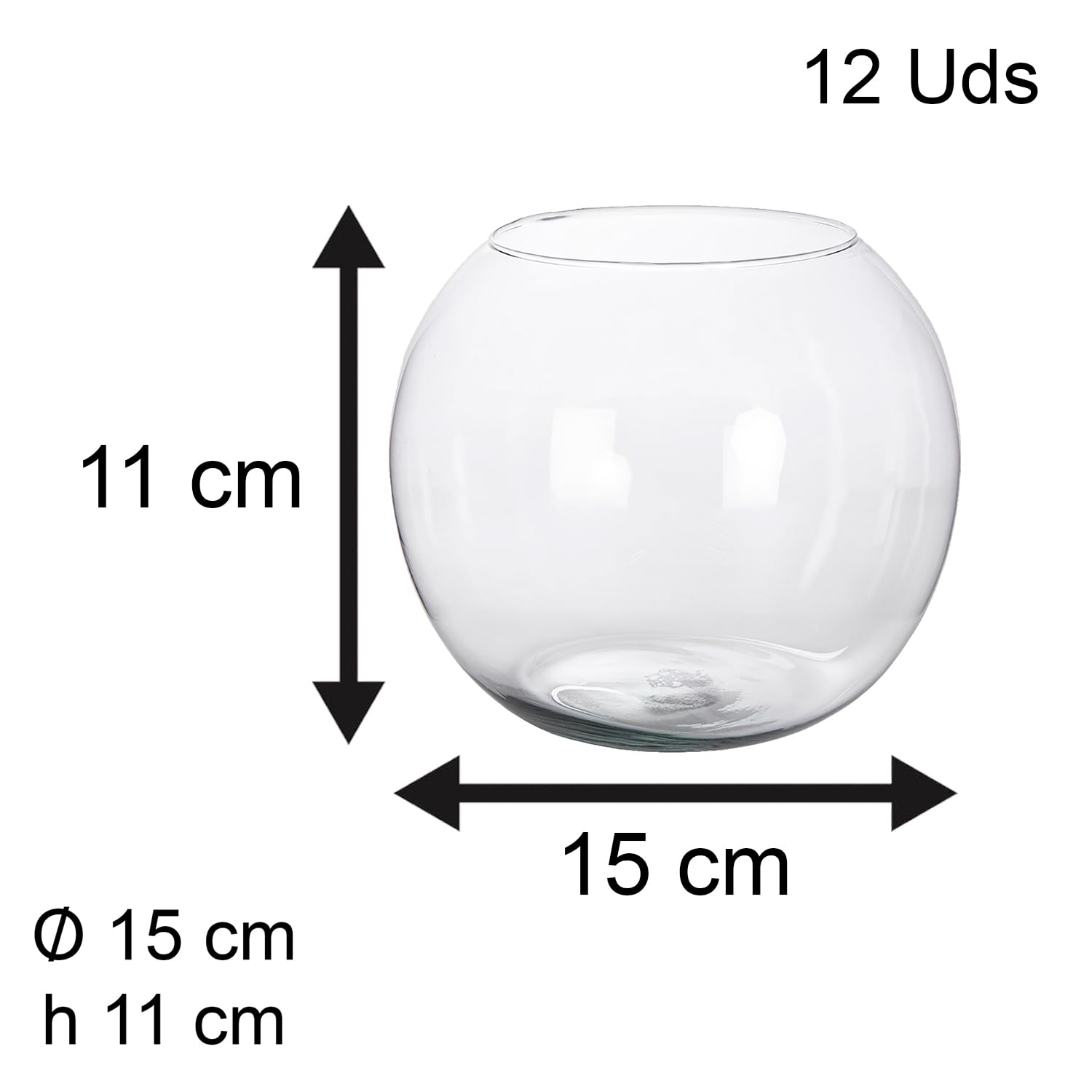 Two Tigers | Jarrón Bola De Cristal | Pack 12 de 15cm Ancho | Florero Esférico Transparente | Pecera Pequeña Decorativa | Centro De Mesa Restaurantes Bares Hoteles Bodas Celebraciones Flores Velas