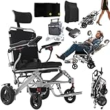 2025 New Reclining Electric Wheelchair for Adults, 30+ Miles Long Travel Range All Terrain Power Wheelchair with 2 Li-ion Battery, Lightweight Foldable Motorized Wheel Chair, with Headrest, Telescopic