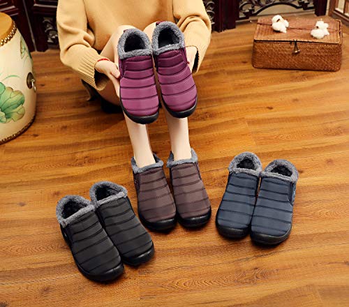Image of Winter Snow Boots for Women Men, Lightweight Water-Resistant Boots | faux fur lining, rubber sole, warm winter wear, dog walking, errands, light snow, indoor outdoor