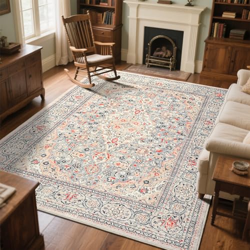 Goideal Washable Rug 3x5, Beige Area Rugs Non Slip, Indoor Low Pile Carpet with Rubber Backing for Living Room Kitchen Bathroom Entryway Office Bedroom