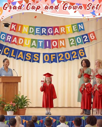 Image of Xuhal 6 Set Preschool Graduation Cap and Gown Set Kindergarten Grad Gowns Children Graduation Cap with 2026 Grad Tassel