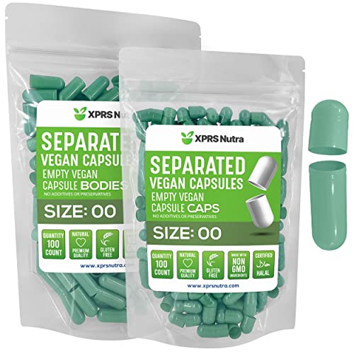 Image of XPRS Nutra Vegan Size 00 Separated Capsules - 100 Count Premium Empty Capsules Separated in Bags - 00 Pills Empty for DIY Supplement Filling (Sage Green)