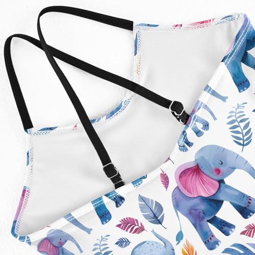 senya Girls Swimsuits One-Piece Swimwear Tie Bathing Suit Beach Summer Round Neck 7-8T Watercolor Elephants Tropical Leaves4