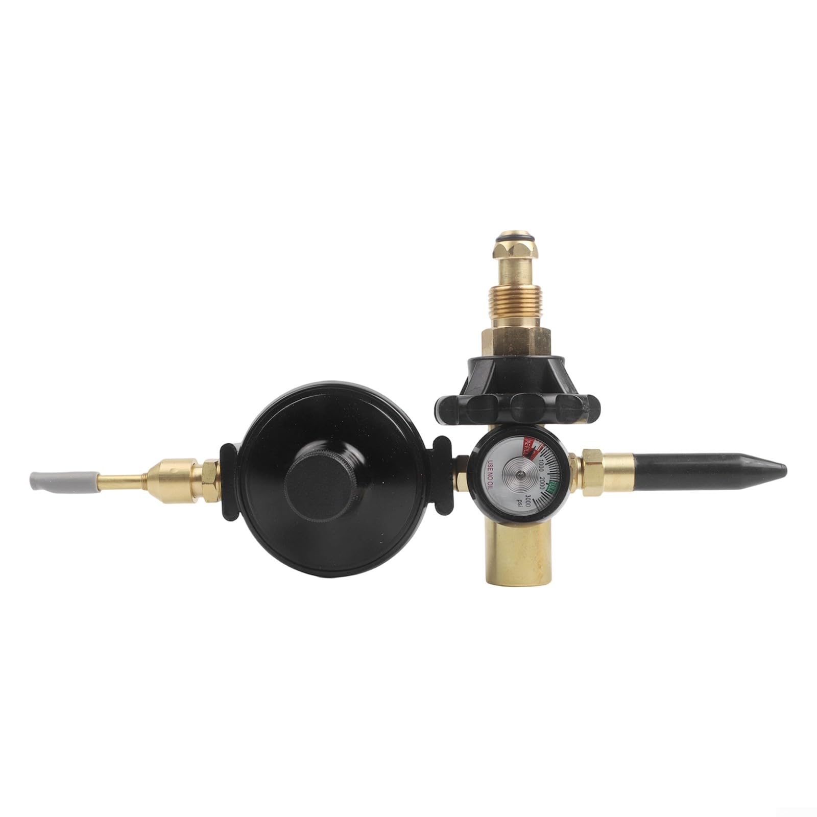 Válvula infladora reguladora de globo de helio con manómetro para lámina de látex Mylar, ajuste de latón compatible con tanque CGA580, diseño de empuje de cierre automático para fiestas y eventos de