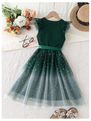WDIRARA Girl's Sequin Mesh Tutu Dress Belted Ruffle Sleeveless Party Tulle Dresses2
