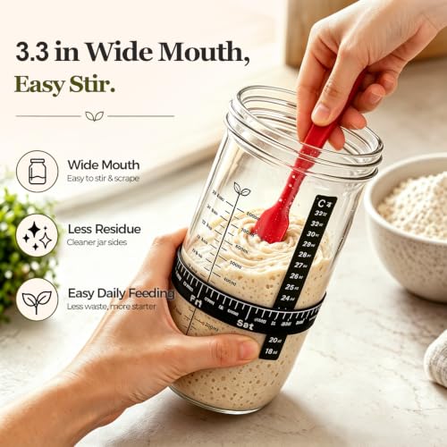 Image of ComSaf Sourdough Starter Jars, 2 Pack Wide Mouth Glass Jars 34oz (1L) | BPA-Free Materials, Quart Size Glass Jars, Stainless Steel Lid, Gifts For Sourdough Bread Bakers And Enthusiasts