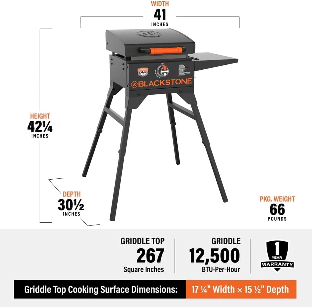 17 Inch Blackstone Griddle with Hood and Cart 1939, Flat Top Grill Outdoor Propane Portable Gas Grill, with Blackstone Griddle Seasoning