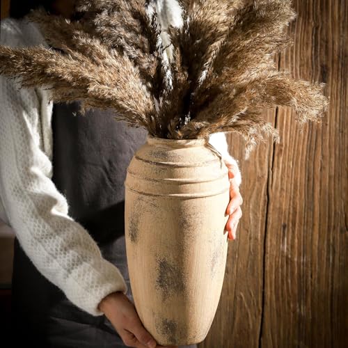 Ceramic Flower Vase with Handles, 12 inch Tall Vase for Centerpieces, Large Decorative Terracotta Vases, Farmhouse Rustic Vases for Home Decor, Living Room, Table, Neutral vase Lyeec — view 2