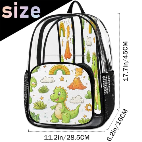 Dinosaur Clear Backpack for Stadium Events, Cartoon Plants Waterproof Clear Bag for Women Men Adult Sport Work Daily Music Festival and Concerts2