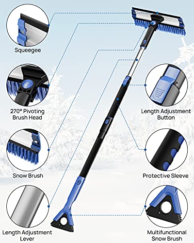 Joytutus 47.7″ Extendable Snow Brush And Ice Scraper, 270° Pivoting Snow Scraper Brush For Car Windshield, Telescoping Ice Scraper, Foam Grip, Heavy Duty Snow Remover For Cars, Trucks, Suv (Blue) #TOP6