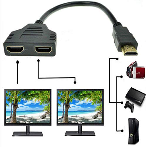 HDMI Splitter Adapter Cable - Male to Dual Female, 1 to 2 Way, Supports Two TVs Simultaneously