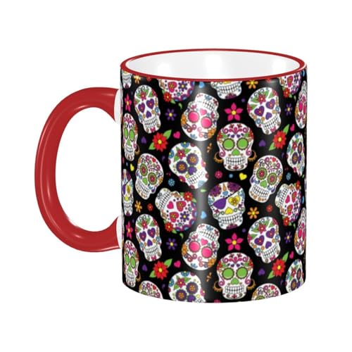 お祝いの墓地メキシコの儀式 マグカップ コーヒーカップ Red 陶器 朝食カップ ティーカップ 耐熱マグ 保温 耐冷 おしゃれ 大きい ミルクコップ 330ml 雑貨 家庭用 プリント贈り物