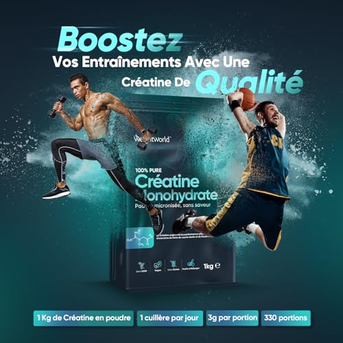 Créatine Monohydrate Poudre 1000g, 330 Portions - Créatine Pure Micronisée en Poudre Vegan Sans Saveur, Spécial Pre Workout et Post Workout Pour Performances Physiques et Force Musculaire EFSA – Image 4