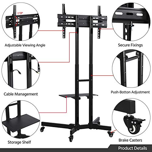 costoffs Mobile TV Stand on Wheels Universal TV for 32-75 inch LED LCD Screens, Floor TV Mount Stands with Shelves Height Adjustable Mobile TV Cart Trolley, Holds 50 KG & Tilt Range 600mm x 400mm - Image 7