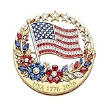 US 250th Anniversary Enamel Brooch Pin,2.05in American Flag Rhinestone Lapel Pin Gold,1776-2026 Patriotic Floral Star Badge,Patriotic Jewelry for Independence Day Gift (1pc)