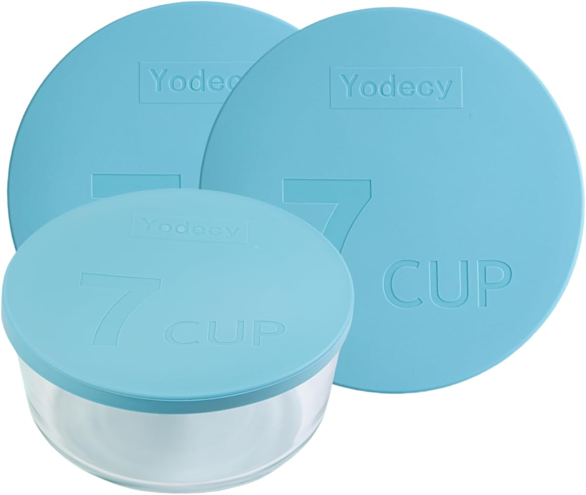 Silicone Bowl Lids fit Pyrex Glass Bowls 7402-PC 7 Cup, Yodecy Silicone Bowl Lids fit Anchor Hocking Glass Bowls 7402-PC 7 Cup,Replacement Lids(2 Pack Blue)(Container not Included)