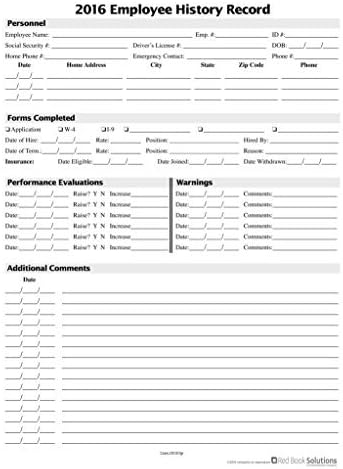 The Manager's Red Book - Restaurant & Hospitality Employee History Log Sheets, 8.5"x11" Annual, 50 per pad (F3030) (F3030VXXXXANN17)