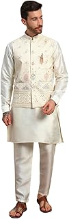 Pro-Ethic Style Developer Mens Heavy Cotton Silk Sequence Kurta Trouser Set With Waistcoat (Nehru Jacket) (C-118)