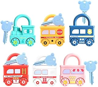 6Pcs Lock and Key Toy for Toddlers Car Shape Padlock Numbers Matching and Counting Kids Early Learning Toys Montessori Locks Keys Toys Educational Busy Board for Ages 2-5 Children Preschool Gifts