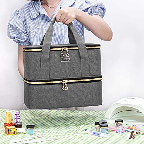 Bafaso Nail Polish Organizer Holds 40 Bottles (15Ml - 0.5 Fl.oz) And A Nail Lamp, Nail Polish Carrying Case With Manicure Tools Storage Sections (Bag Only), Gray #TOP6