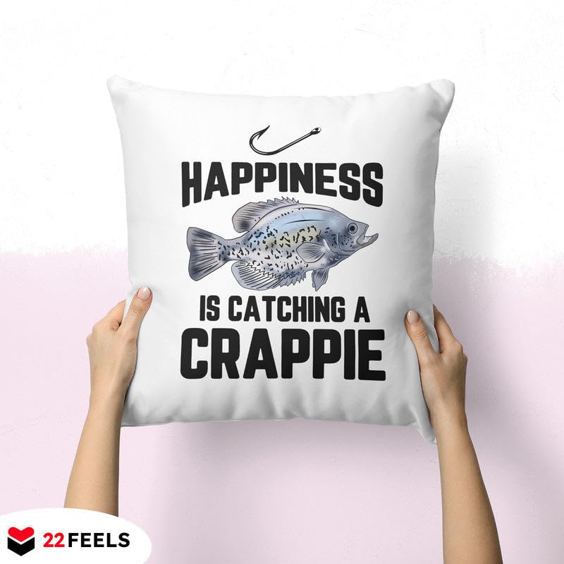 22Feels Funny Fishing Pillow Men Black Crappie Bass Fish Cushion Him Angler Decoration Fisherman Dad Grandpa Boyfriend Uncle 16x16in