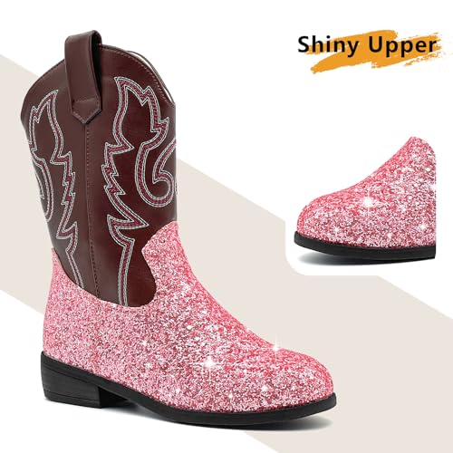 sharllen Kids Girls Cowgirl Boots Western Glitter Cowboy Boot Unisex-Child Mid-Calf Pointed-Toe Toddler Cowboy Boot Little Kids Big Kid Horse Riding Shoes Party Birthday Dress Up2