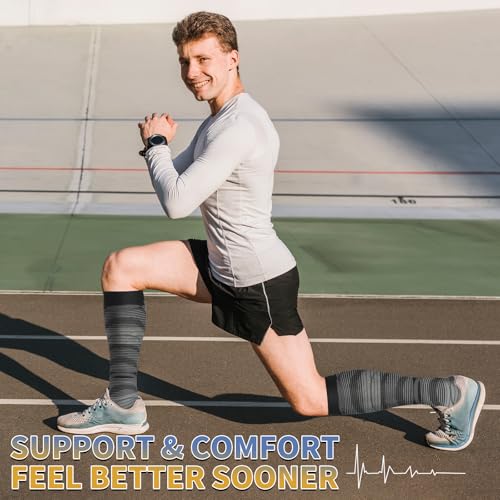 Image of 3 Pairs Knee High Graduated Compression Socks For Women and Men - Best Medical, Nursing, Travel & Flight Socks - Running & Fitness - 15-20mmHg
