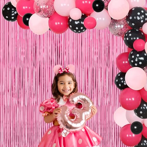 Image of Pink Party Backdrop Decorations - Thicken 4 Pack 13.2x8.2 FT - Birthday Decorations for Women Girls, Foil Fringe Curtains for Bachelorette, Graduation, Baby Shower Party Decorations