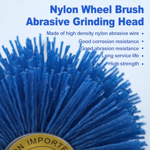 Image of 7 Pack Abrasive Nylon Wheel Brush for Drill with 1 /4 inch Shank 80 120 180 240 320 400 600Grits Sanding Mop Abrasive Wheel Drill Brush for Polishing Removing Rust and Painting,Blue