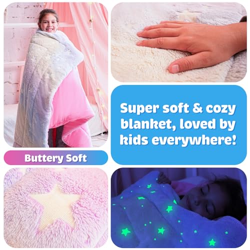 kids sleeping bag for boys amp girls - glow in the dark for ages 3 large with pillow pocket extra soft toddler blanket 6634 x 3334