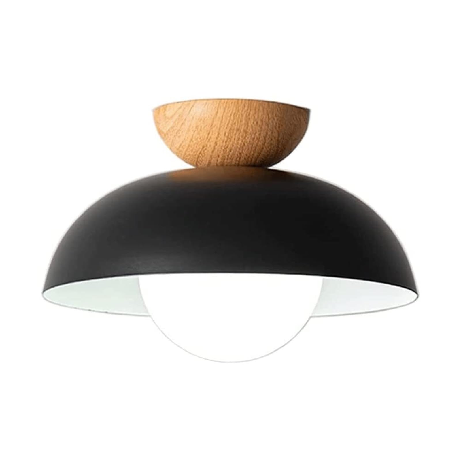 KHUKHU Nordic Style Wrought Iron and Wood Ceiling Lamps, Semi-recessed Ceiling Light, E14 Single-Head Ceiling Chandeliers, Bedroom Aisle Corridor Entrance Decorative Lights(Dark)