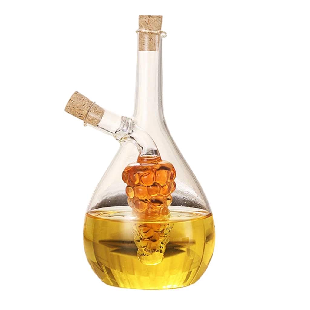 Dispensador de aceite y vinagre de cristal, Botella dispensadora de aceite y vinagre 2 en 1 de vidrio con tapón de corcho de 400 ml