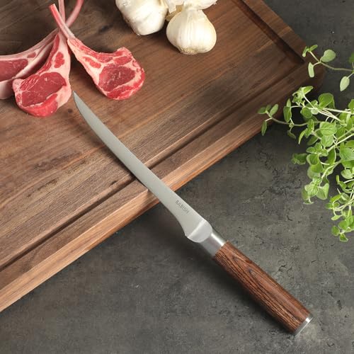 Image of Babish 1.4116 German Stainless Steel Boning & Fillet Knife with Dark Pakka Wood Handle - 6-Inch Full-Tang Flexible Kitchen Knife for Meat, Poultry, Fish & Precision Butchering