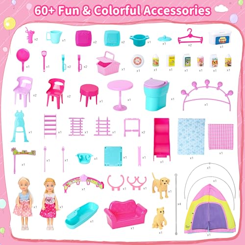image for Style Shine Doll House Portable & Foldable Dollhouse w/ 60+ Pcs & 2 Do