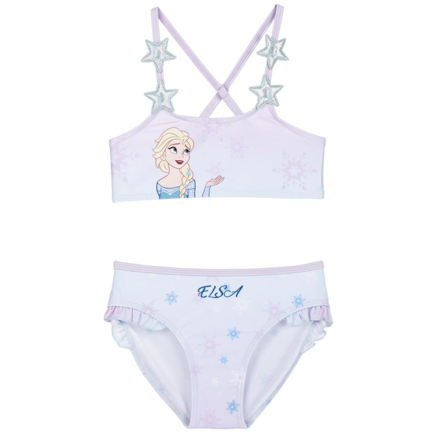Bikini Enfant Reine des Neiges Elsa – Maillot de Bain 2 Pièces Fille – Bretelles Étoiles – Léger & Séchage Rapide