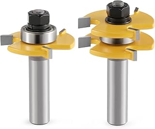Hozly 2 Pieces of Tongue and Groove Router Bits Set , Tongue and Groove Router Bit Set 1/2 Shank 3 Teeth T Shape Wood Milling Cutter Woodworking Tool