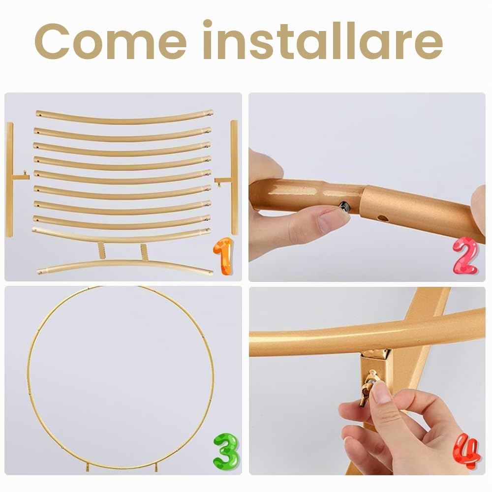 ZDQC Kit arco per palloncini in metallo da 1,5 m, arco per palloncini rotondo oro, kit cornice per cerchio di palloncini, supporto per ghirlanda di palloncini, arco nuziale rotondo, set di supporti pe