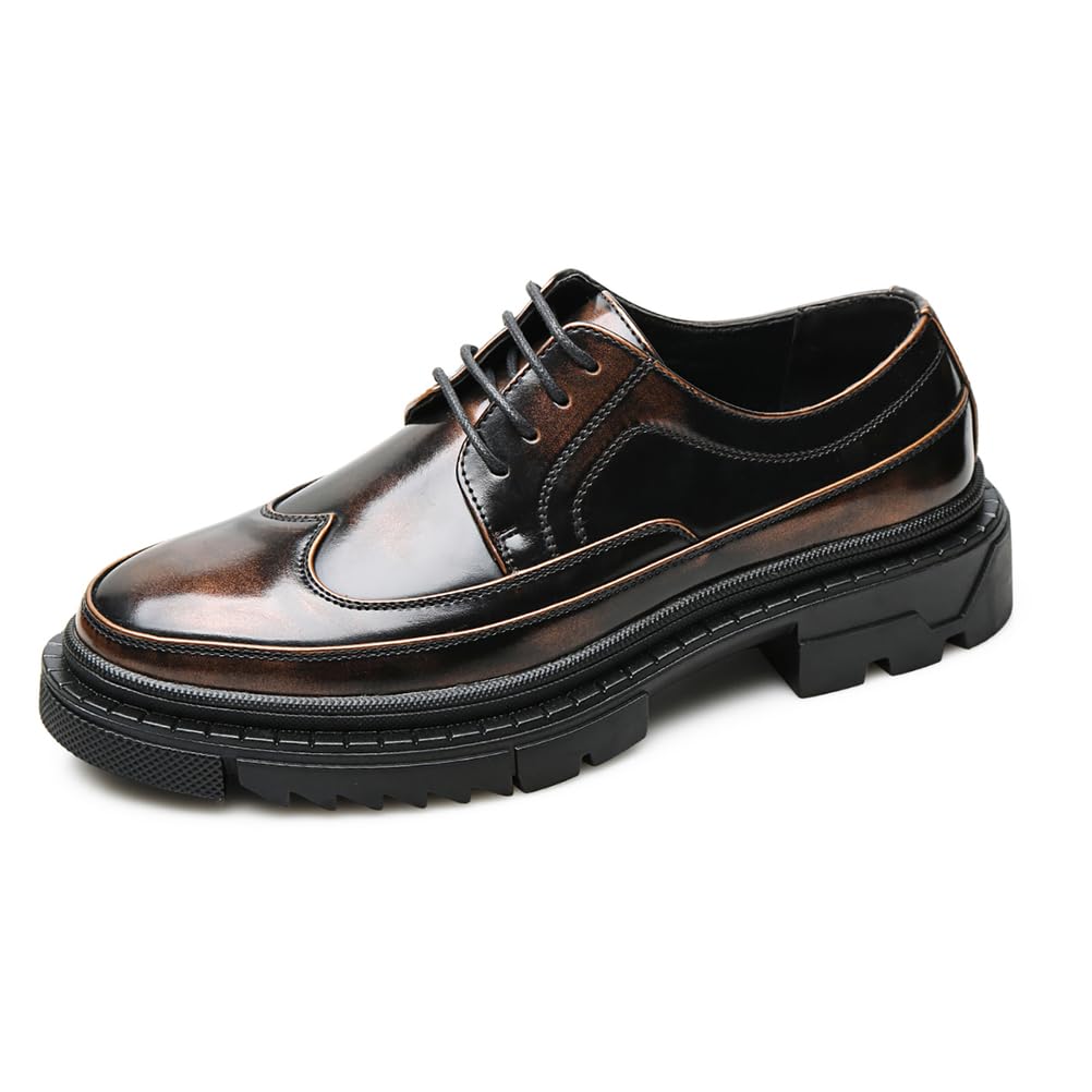 Męskie buty na platformie Richelieu styl vintage skórzane golfowe klasyczne sznurowane karbowana podeszwa codzienne buty Derby