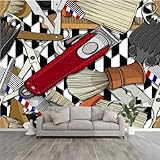 HKV148EYUI 3D Wallpaper Barber Tools Pattern Self Adhesive Bedroom Living Room Dormitory Decor Wall Mural Stick and Peel Background Wall Ceiling Wardrobe Sticker