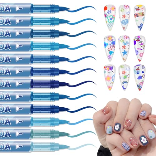 Image of IONSGAKO 12 Colors Nail Art Pens Set, Nail Polish Pens Quick Dry, Blue