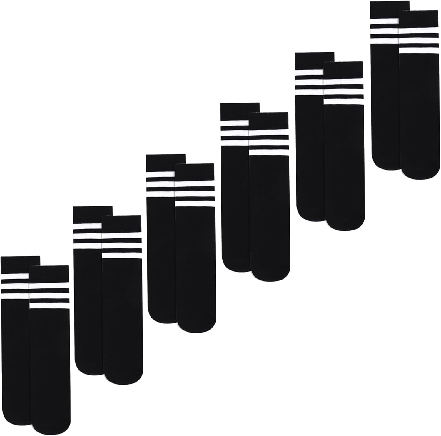 Kids Soccer Socks 6 Pairs, Knee High Stripes Athletic Socks for 3-10 Years Kids Big Toddlers Boys Girls Small 6 Pairs Black