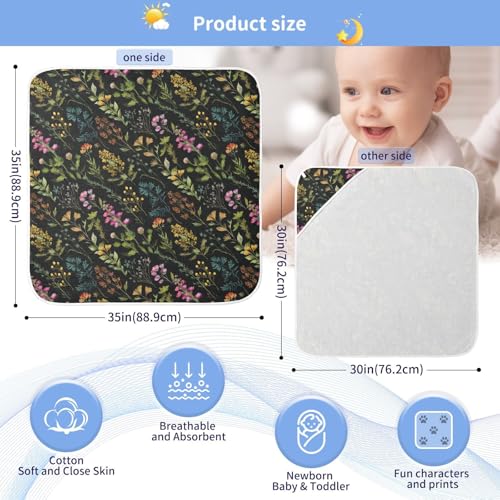 Image of Pigsaly Watercolor Wild Flowers Hooded Baby Towel Meadow Herbs Leaves Baby Bath Towel Unisex Soft Organic Cotton Washcloths Toddlers Shower Gifts for Boys Girls Newborn 30 x 30 in