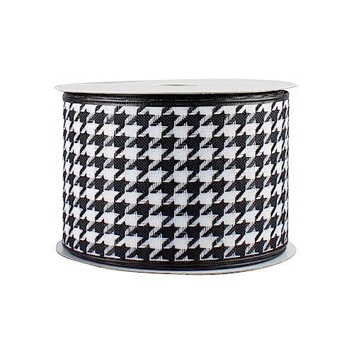 Image of Black White Houndstooth Wired Ribbon - 1 1 /2 inch x 10 Yards, White Wired Edges, Tessellation, Halloween, Christmas Tree Decorations, Decor for Garlands, Gifts, Wrapping, Retro, 80's, Wreaths, Swag, Bows
