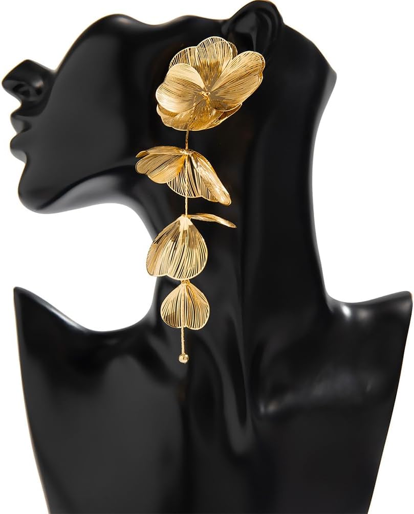 Dainty Gold Ginkgo Leaf Dangle Drop Earring for Women, Trendy Boho Silver Leaves Flower Petal Stud Dangling Floral Earring Y2K Prom Party Jewelry Gift - Image 8