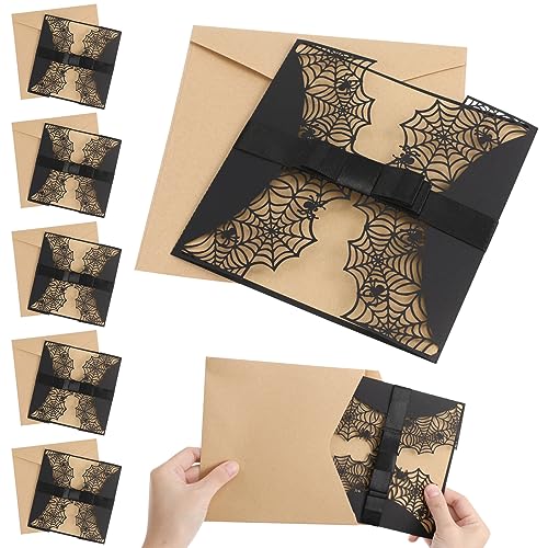 UKCOCO Halloween-Party-Einladungskarten Spiderweb Design: 10 Stück Umschläge für Halloween Party - 16.5 × 16.5 cm Hohle